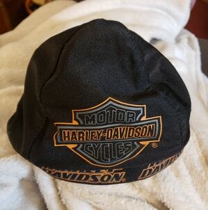 Harley-Davidson Black and Orange Logo Skull Cap DuRag Stretchy One Size Fits All